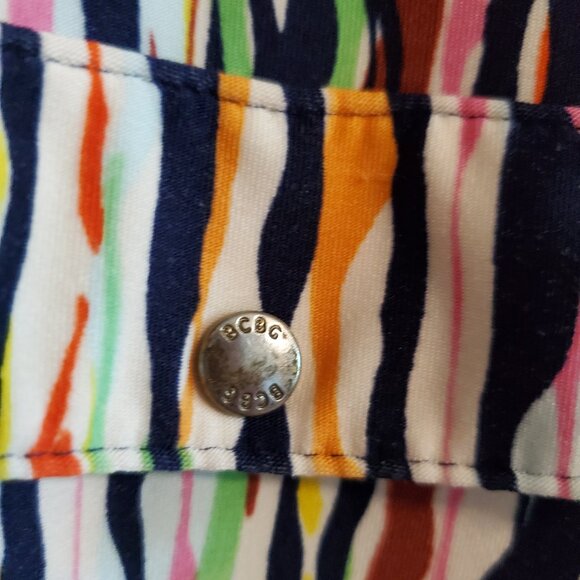 BCBGMAXAZRIA Urban Explosion Multi-Color Abstract Button Front Blouse Large - Picture 8 of 16